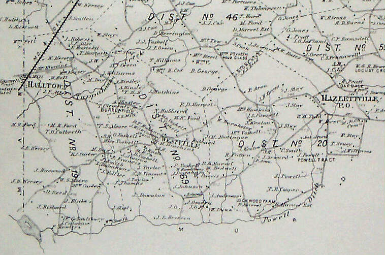 Voshell Map 1868, Voshell, Minner, Penington, Slaughter, Carrow, Wilson, Ford, Faulkner, Van Winkle, Ball, Crouch, Price, Williams, Pennington, Craven, Cochrane, Biddle, Bankert, Stonesifer, Vandergrift, Yingling, Hyland